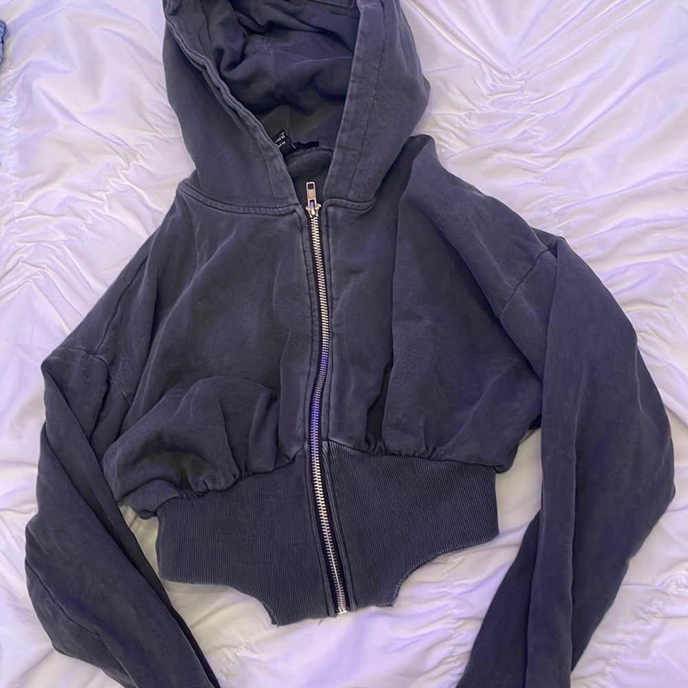 Dark Gray Cropped Zip-Up